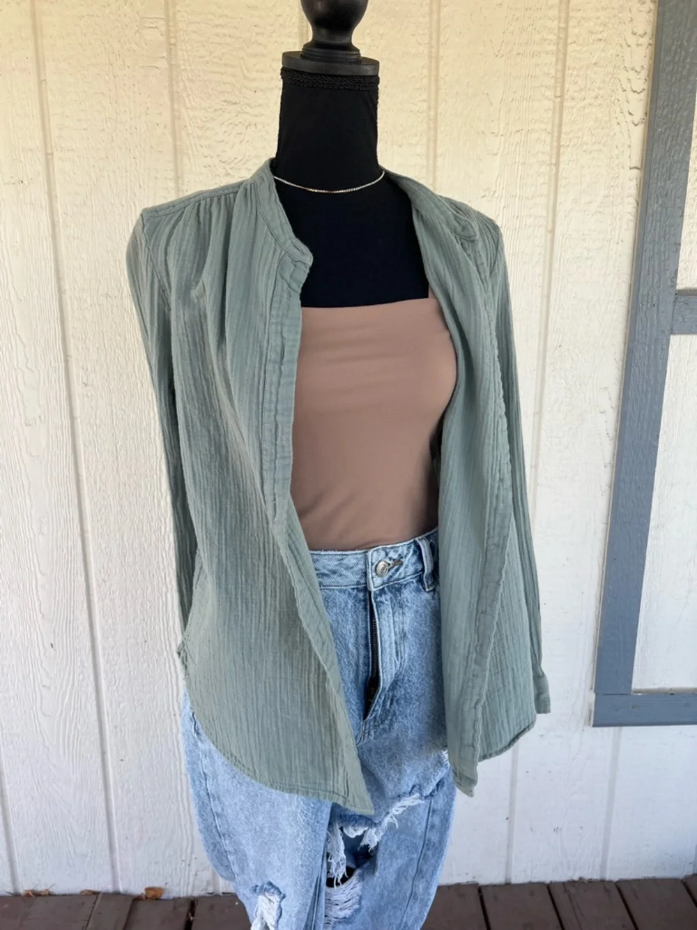 Abercrombie Square Neck Bodysuit Small Taupe Neutral Minimalist Basic - Picture 7 of 7